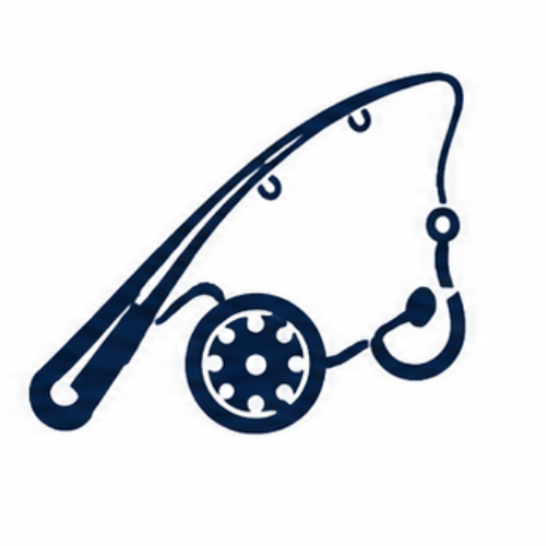 Minimal navy blue fishing rod icon for charter fishing services